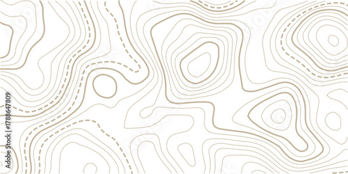 Topographic map background geographic line map with elevation assignments. The topo contour or wallpaper. Mountain trail terrain or path. Vector illustration. 