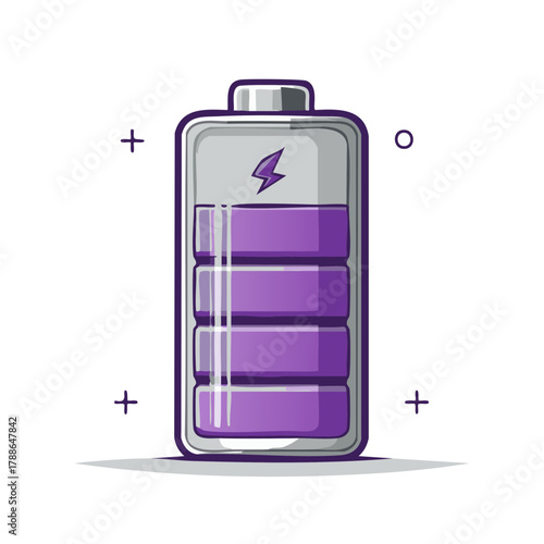 Purple battery icon with lightning bolt symbol showing a three-quarter full charge status