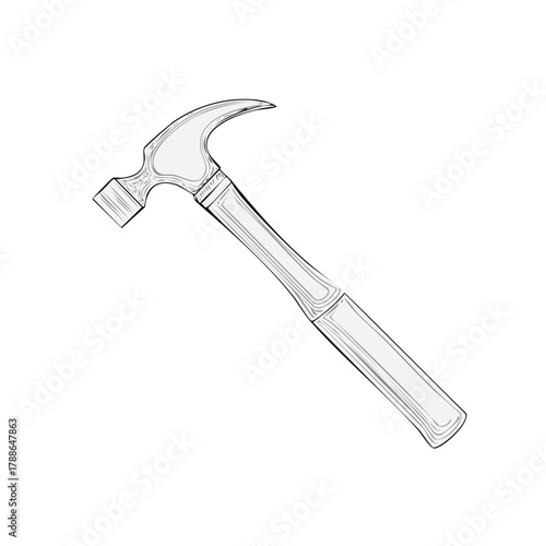 Detailed Sketch of a Claw Hammer Tool for Construction and DIY Projects