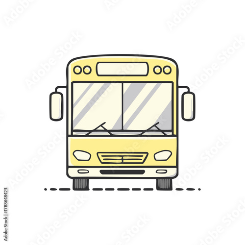 Cartoon yellow bus front view simple illustration