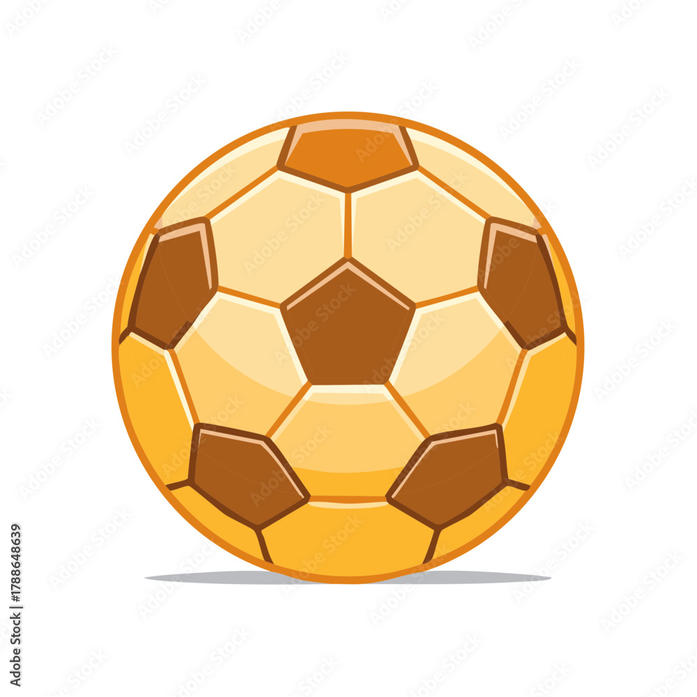 Fototapeta premium A classic soccer ball with hexagonal and pentagonal panels in golden yellow and brown.