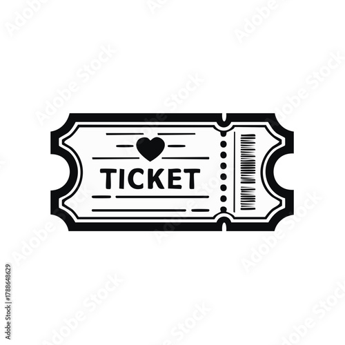 Classic ticket with heart symbol and barcode for entry