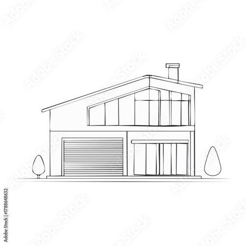 Modern House Sketch with Garage and Large Windows