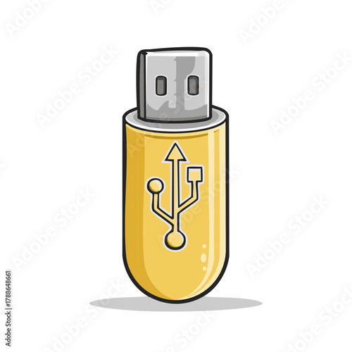 Yellow USB drive with USB symbol illustration for technology and data storage