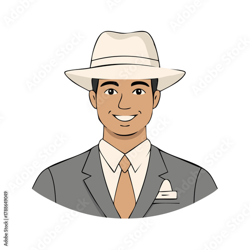 Smiling Man Wearing a Fedora Hat and Classic Suit
