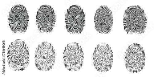Detailed set of unique black fingerprints isolated on white background