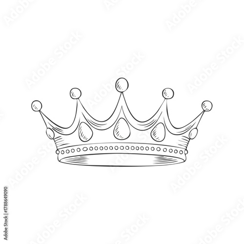 Hand-drawn crown with pearls and jewel shapes in outline sketch style