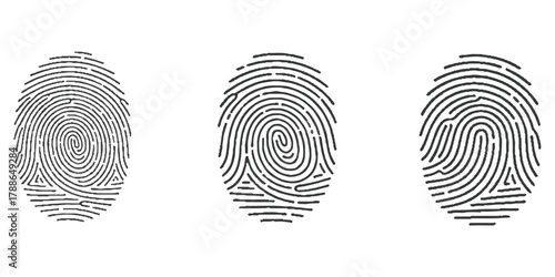 Multiple unique fingerprint patterns for identity and security isolated on white background