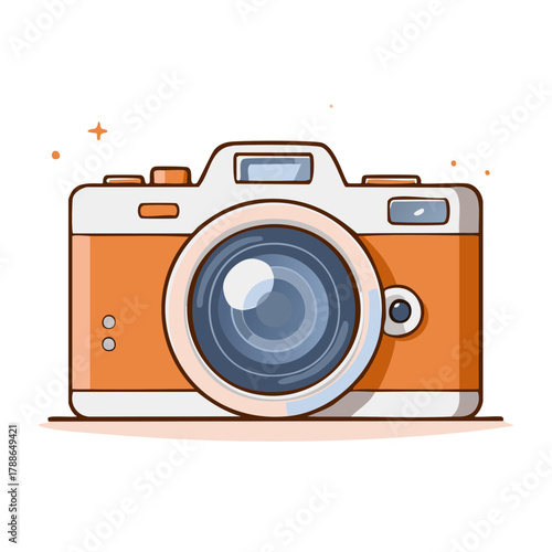 Orange vintage film camera illustration in flat design style