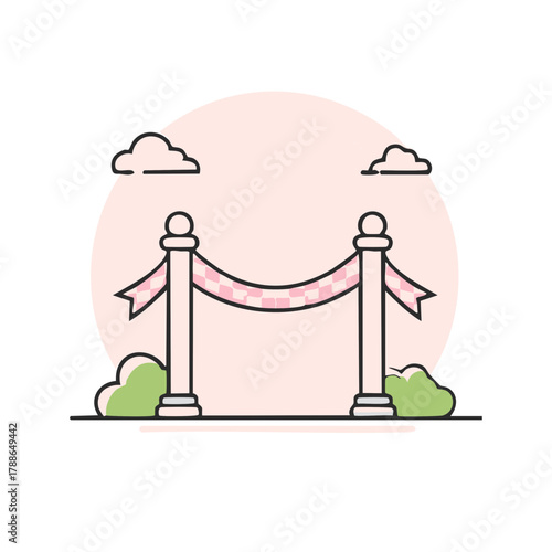 Grand opening barrier with ribbon, celebration and event concept, simplified illustration