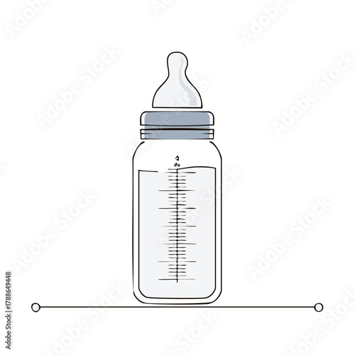 Minimalist Line Art Illustration of a Baby Bottle with Measurements for Infant Feeding