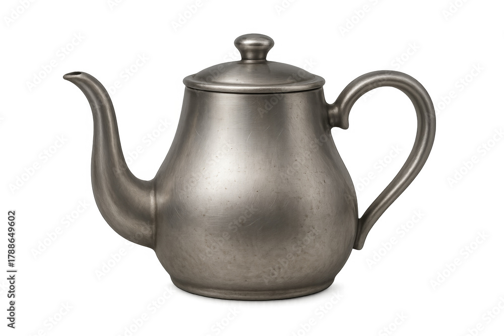 Fototapeta premium Vintage metal pewter teapot with transparent background