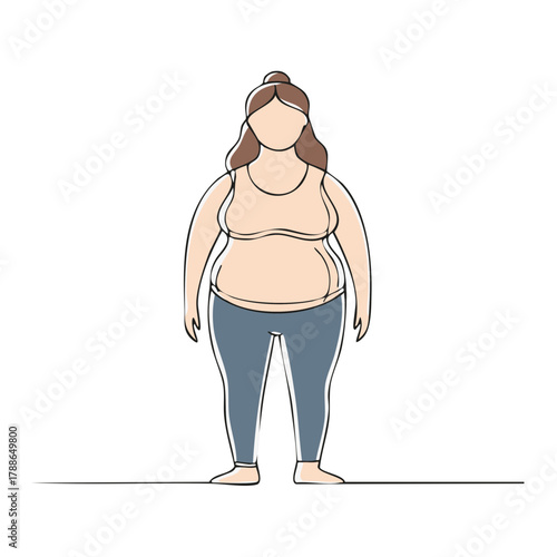 Stylized drawing of a plump woman wearing a tank top and leggings