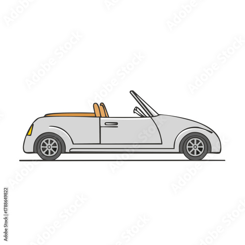 Modern gray convertible roadster car with top down illustration in a clean side profile view