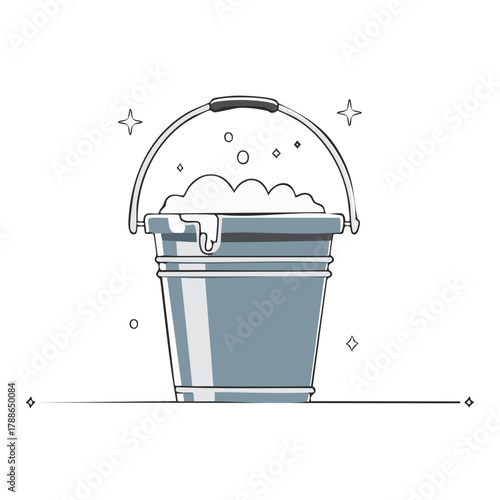 Sparkling Cleaning Bucket Filled with Foamy Soap Suds and Bubbles Illustration