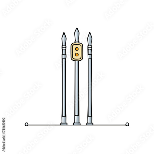 Stylized cartoon illustration of three cricket wickets with bails ready for a game.