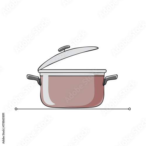 Illustrated cooking pot with partially open lid for culinary themes and kitchen design