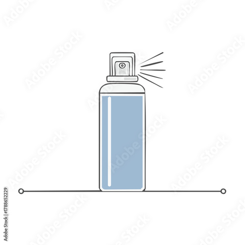 Stylized illustration of a blue spray bottle dispensing mist, clean minimalist vector icon design