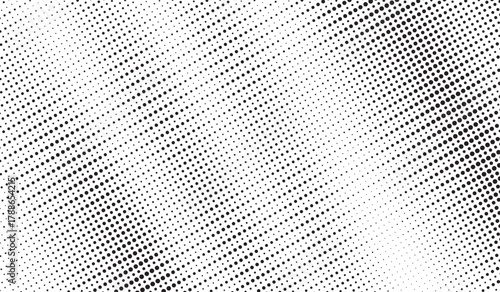 Grunge halftone gradient texture. Faded grit noise background. Sandy gritty wallpaper. Retro pixelated backdrop. Black and white anime or manga comic overlay. Vector graphic design textured halftone