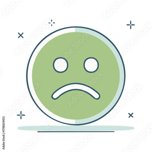 Sad green smiley face emoticon with a downturned mouth and minimalist design