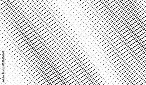 Grunge halftone gradient texture. Faded grit noise background. Sandy gritty wallpaper. Retro pixelated backdrop. Black and white anime or manga comic overlay. Vector graphic design textured halftone