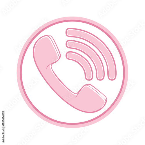 Pink Telephone Handset Icon Symbol with Sound Waves