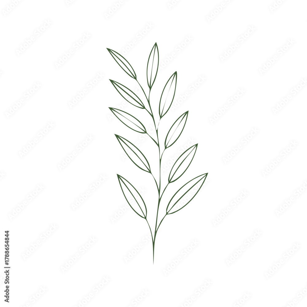 Naklejka premium Minimalist botanical line art illustration featuring an elegant green leafy branch design element