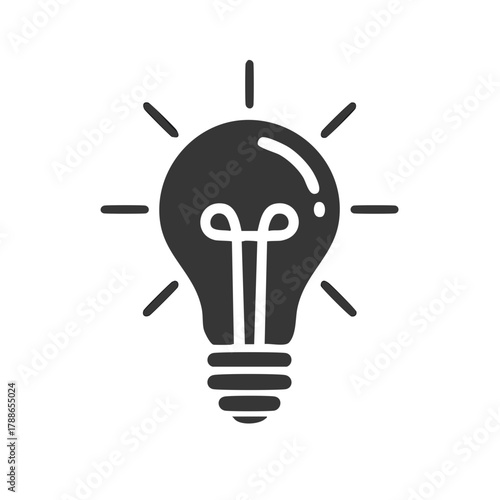 Stylized lightbulb icon emits light rays symbol for inspiration, idea or creative energy