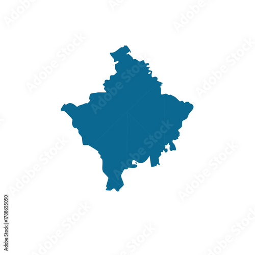 Blue Silhouette Map of Kosovo Country with Geographic Borders