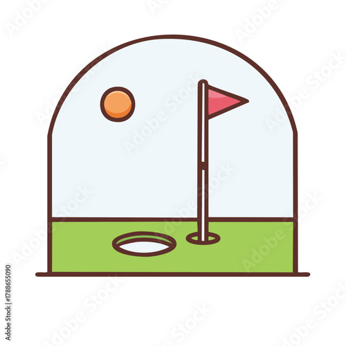 Golf Hole Flag and Sun Cartoon Minimalist Style
