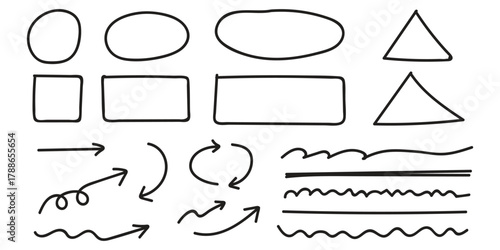 Pencil crayon arrows, cross sign, text quote frames icon vector. Hand drawn line check mark elements symbol. vector illustration.