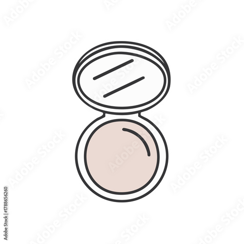 Open compact makeup powder with mirror and cosmetic refill