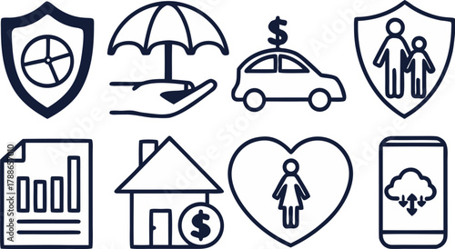 Insurance and Protection Icons Shield Car Vehicle