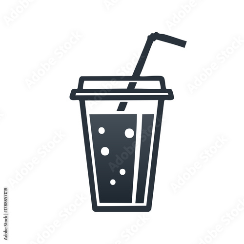 Refreshing soda drink in a takeaway cup with lid and straw symbol