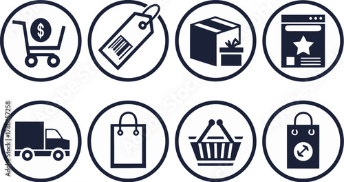 Online Shopping Icons Store Cart Barcode