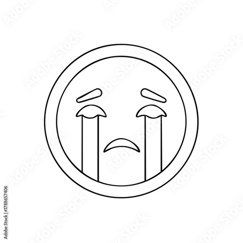 Simple outline graphic of a sad crying face with tears streaming down