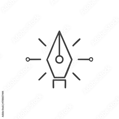 Fountain pen nib icon with radiating lines symbolizing ideas and creativity