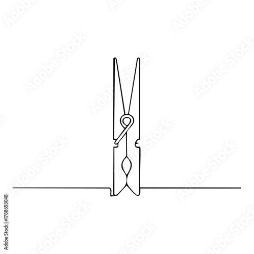 Minimalist single line drawing of a clothespin on a horizontal line