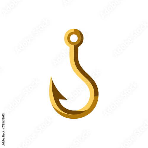 Stylized Gold Fish Hook Symbol for Angling Sport and Recreation