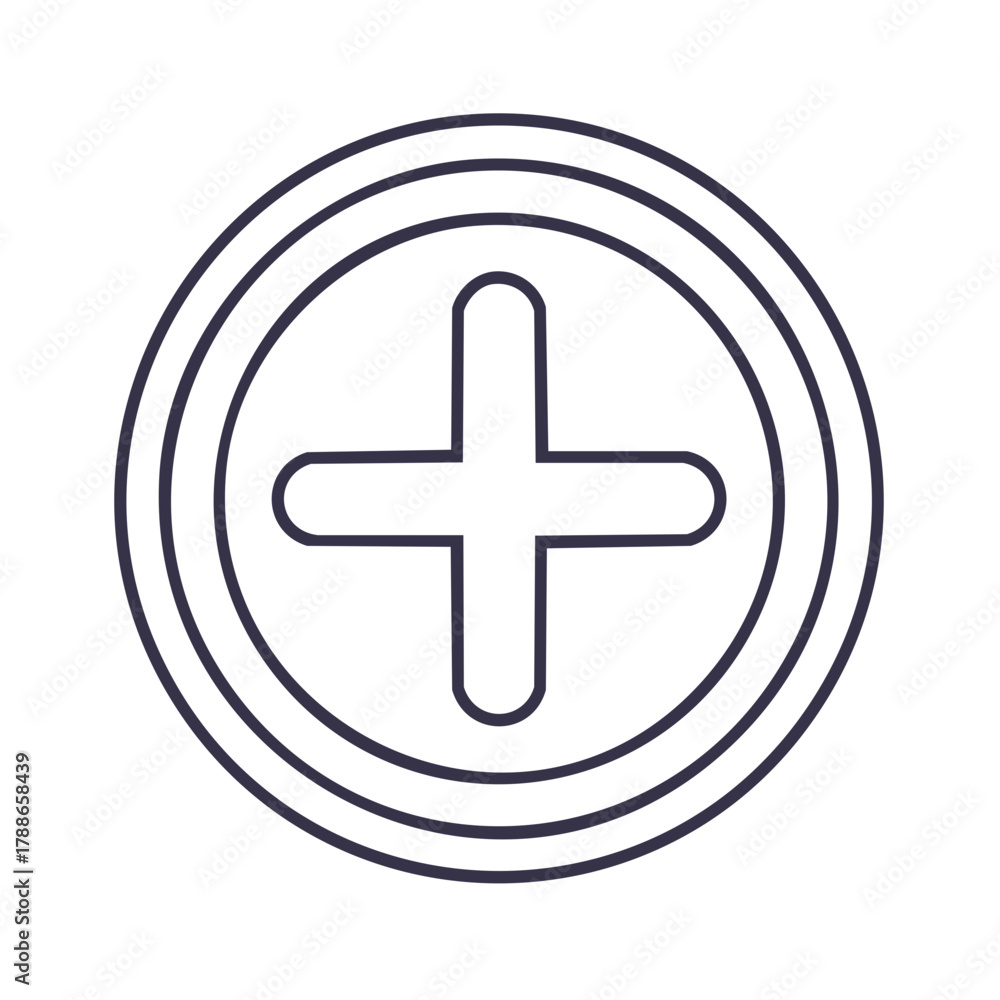Obraz premium Plus Sign Inside Concentric Circles Simple Line Icon