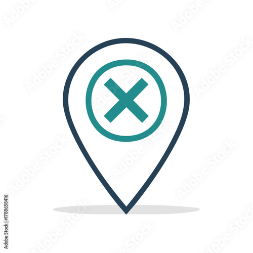 Map Pin Icon with Cross Symbol Indicating Location Error or Incorrect Point