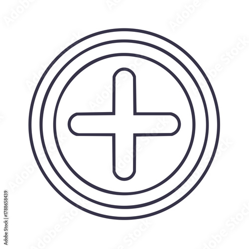 Plus Sign Inside Concentric Circles Simple Line Icon