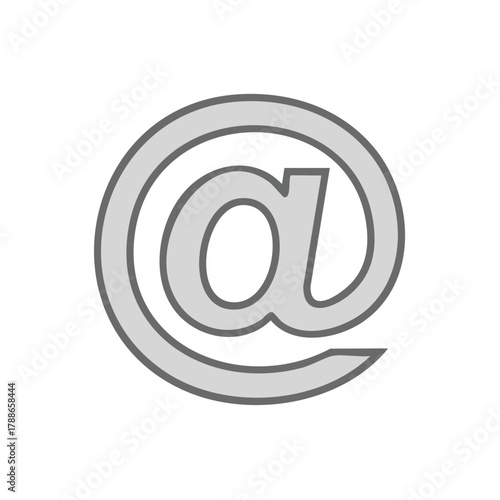 Simple graphic symbol of an at sign or commercial at symbol rendered in gray