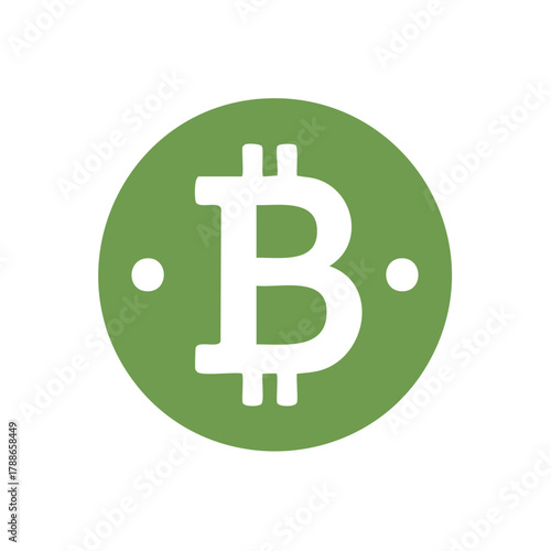 Green Bitcoin symbol on a circle shape with two white dots