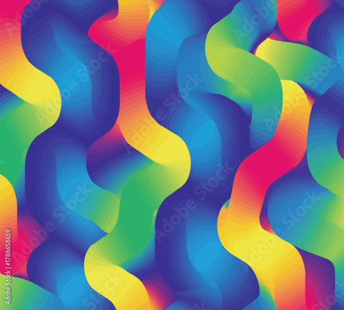 A vibrant geometric pattern with colorful triangles and squares arranged in a playful and eyecatching design