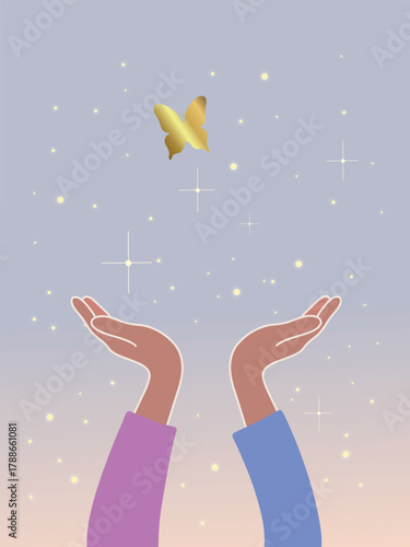Butterfly Flying Above Open Hands