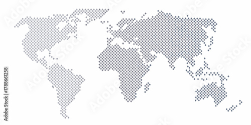 Abstract dotted world map illustration with subtle gradient effect on white background