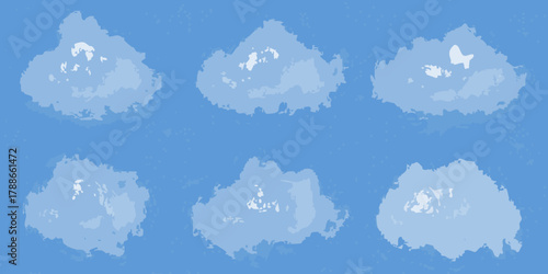 Abstract watercolor style clouds scattered across a textured blue sky background