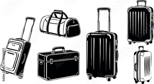 Travel luggage set with rolling suitcases and duffel bag for business and leisure trips vector illustration