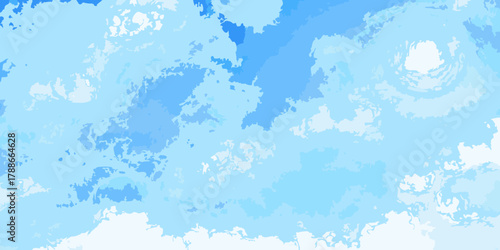 Abstract watercolor background with swirling blue and white clouds and textured brush strokes